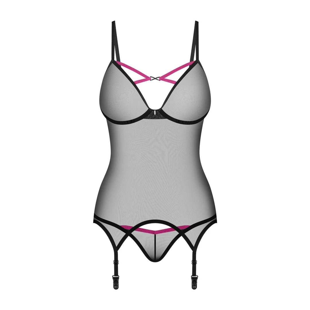 Gorset i stringi Obsessive Novenes czarny M/L