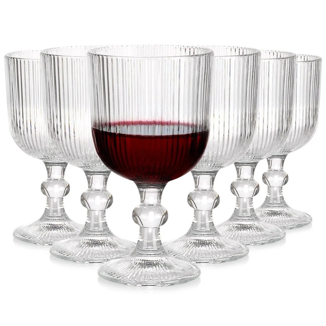 Kieliszki do Wina VILDE Szklane Ryflowane 6 szt. 340 ml Zmywarka
