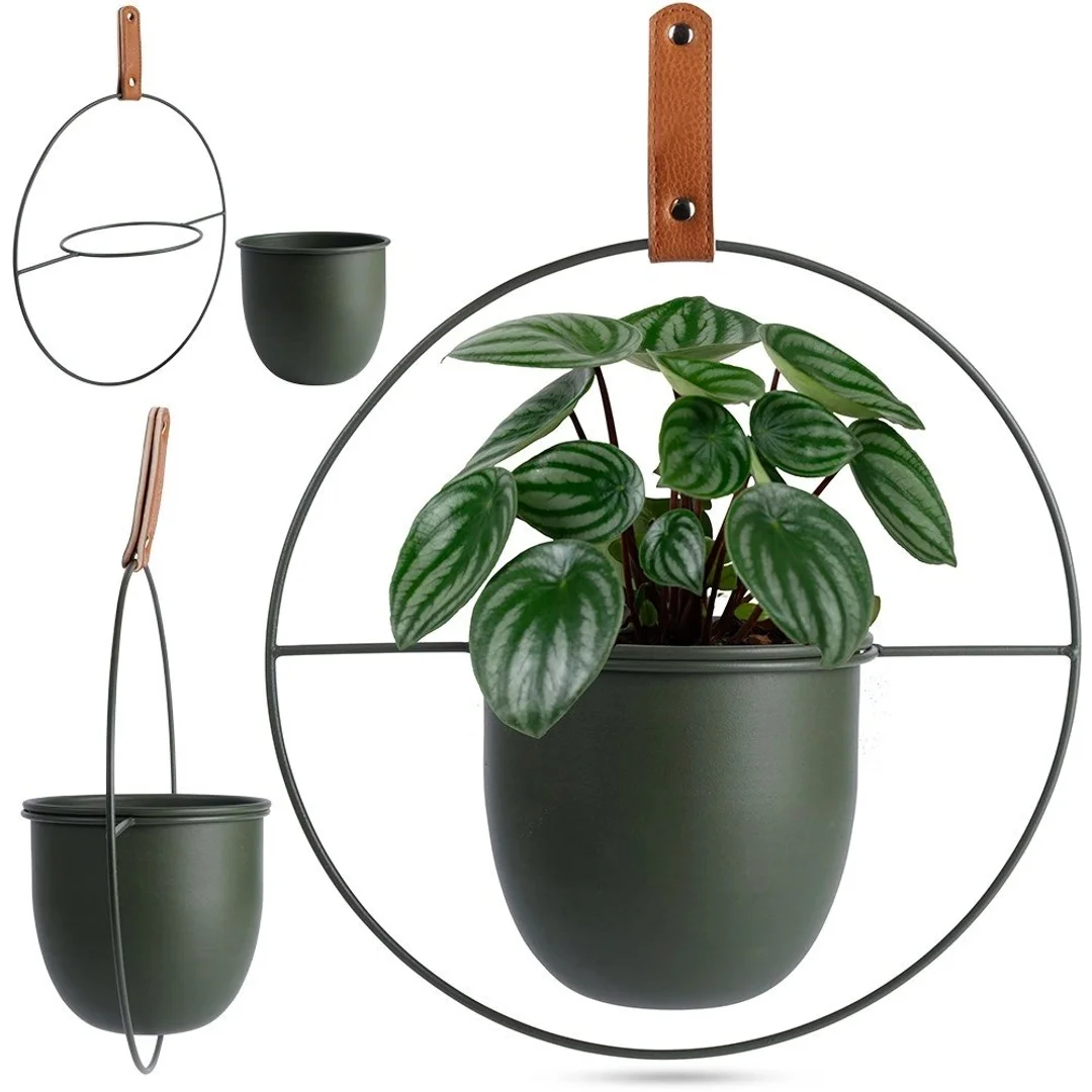 Osłonka na Doniczkę Wisząca Metalowa 30 x 30 cm HSC Zielona Loft